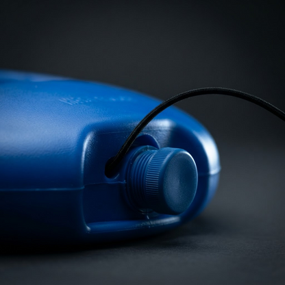 Macro detail of the PickleBall Pro base showing the threaded water-fill screw cap and the recessed elastic cord anchor